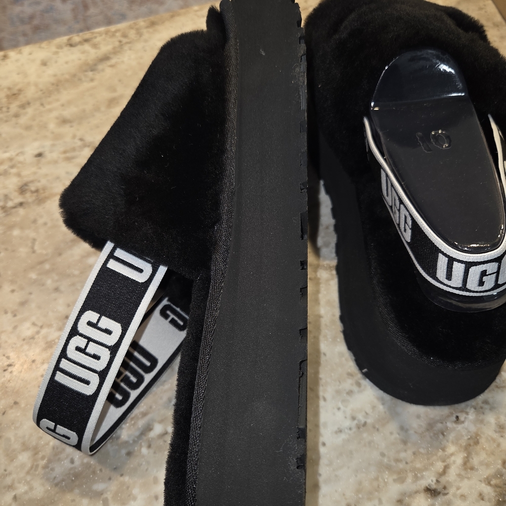 UGG Black Fluffy Sandals